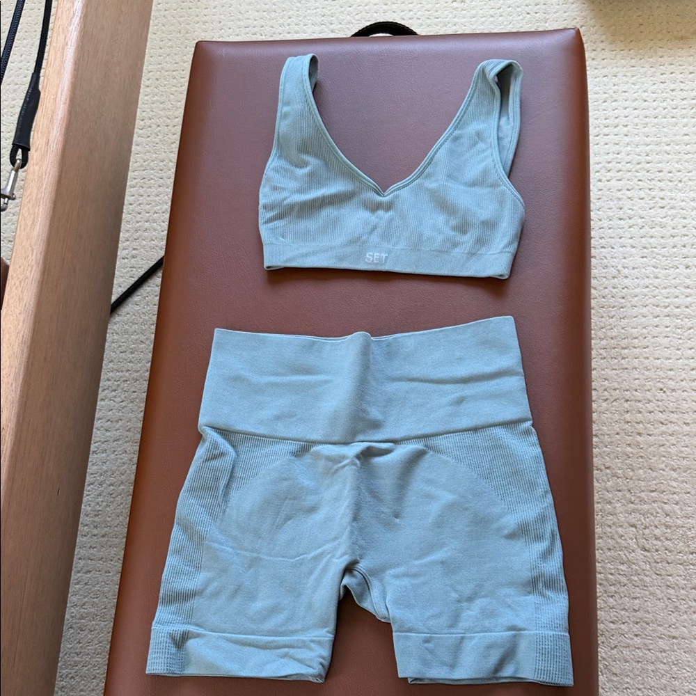 SET Active Light Blue Sports Bra and Shorts Set
